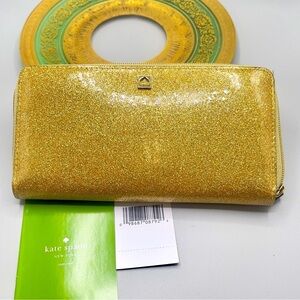 New Kate Spade Mavis Street Neda Gold Glitter Wallet